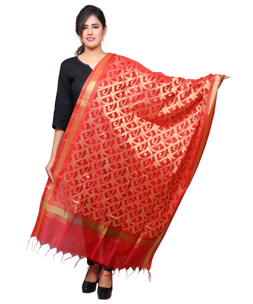 Banarasi Kora Silk Curly Butti Dupatta- Red