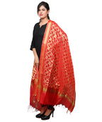 Banarasi Kora Silk Curly Butti Dupatta- Red