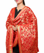 Banarasi Kora Silk Curly Butti Dupatta- Red
