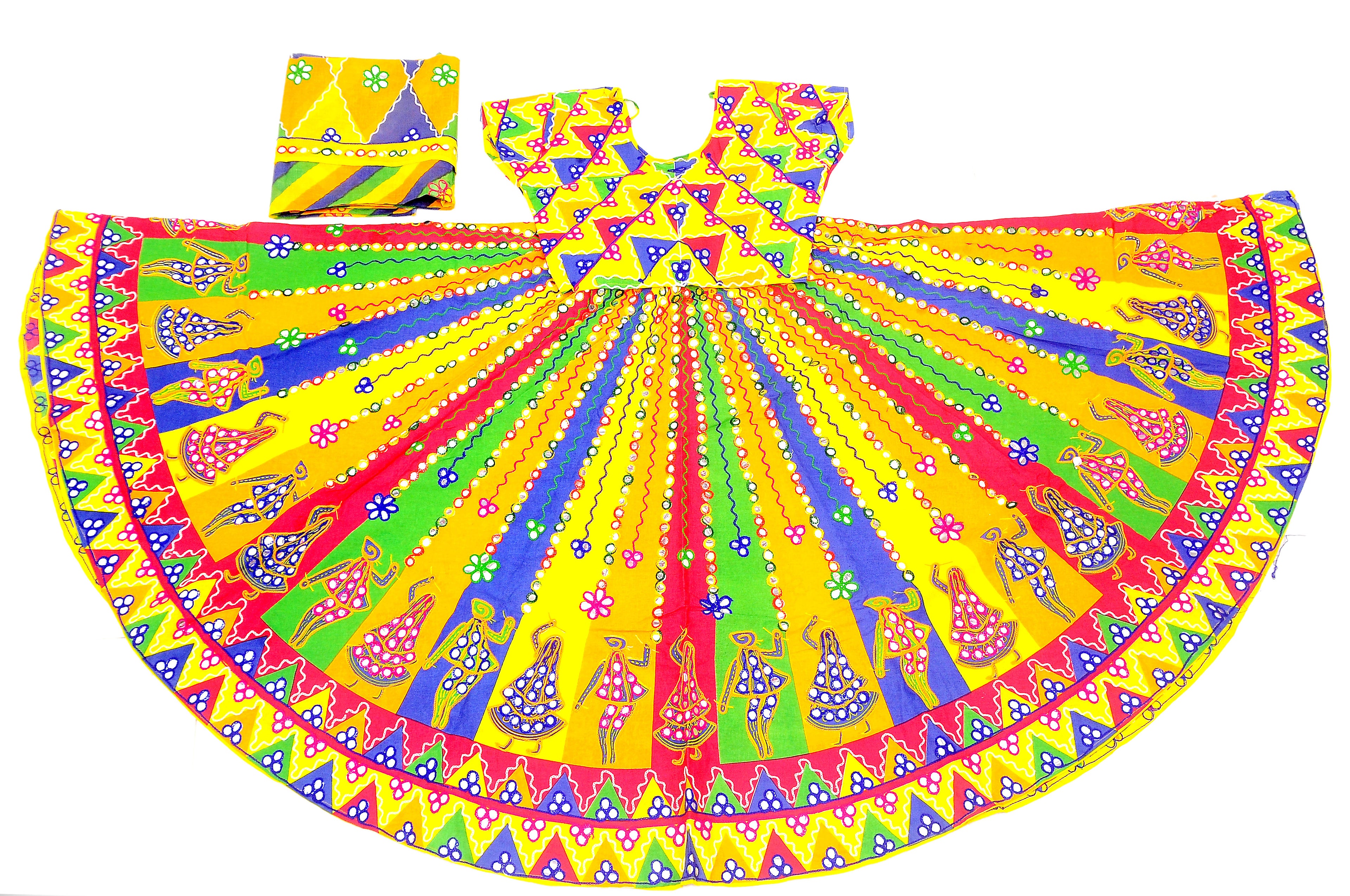 Banjara India Cotton Long Flair Aari Embroidery Kutch Work (Lehenga Choli) Chaniya Choli Set with Dupatta-DND03