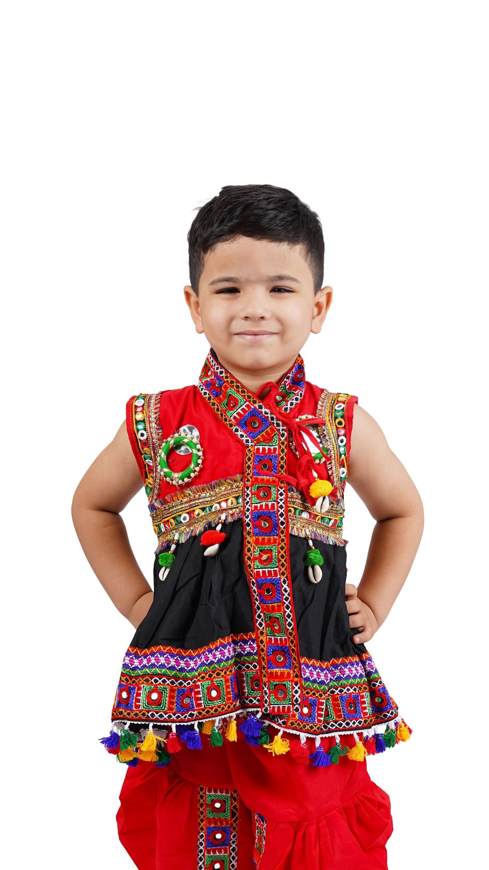 Embroidered Kedia Dhoti Set For Boys & Girls- KD-BGD-Black