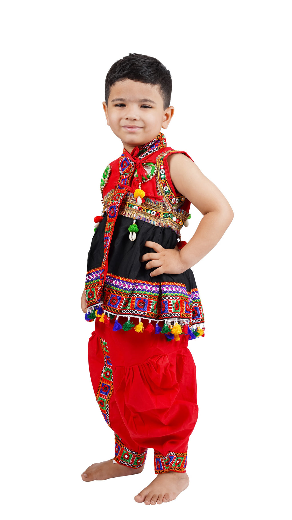 Embroidered Kedia Dhoti Set For Boys & Girls- KD-BGD-Black