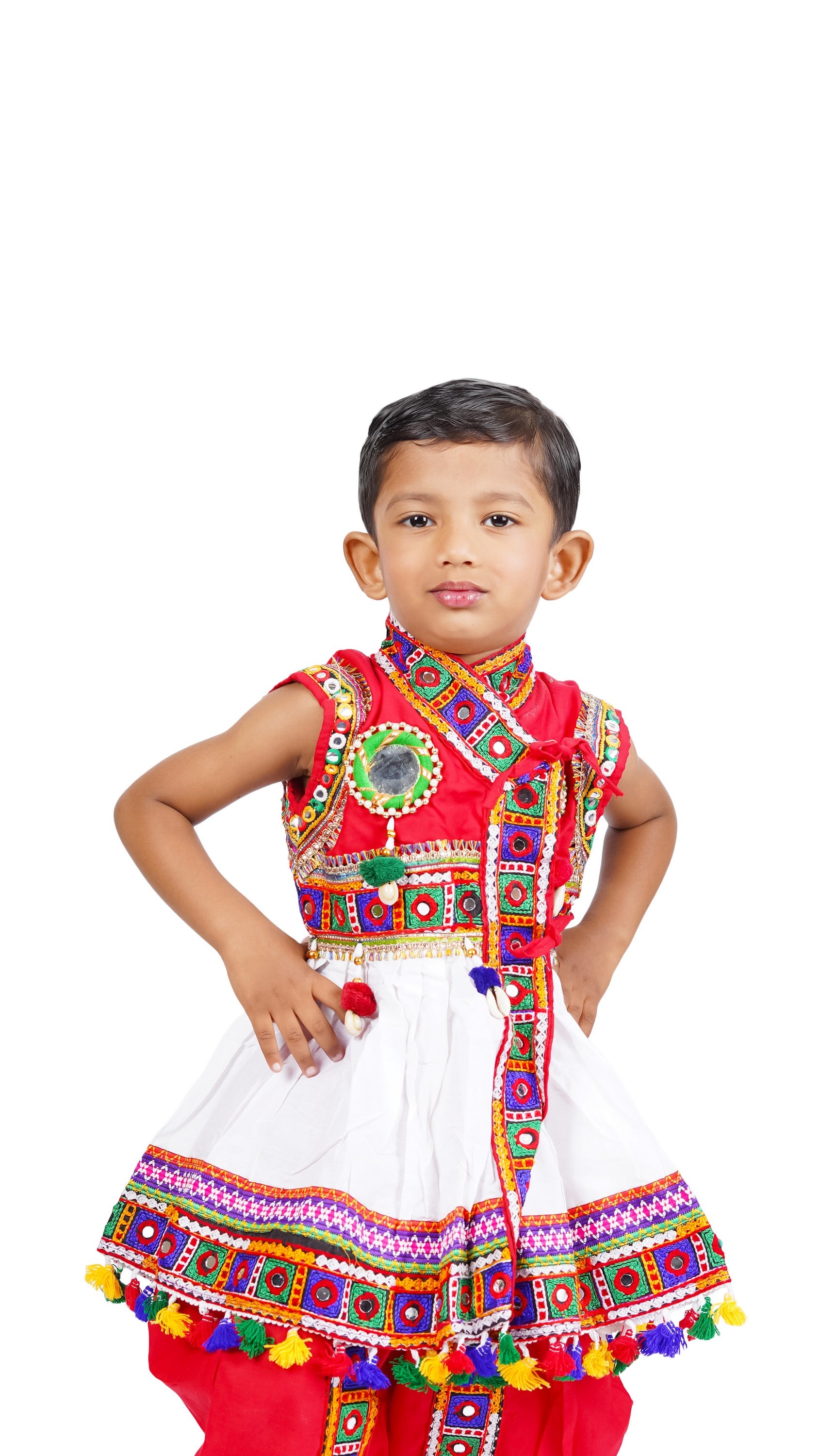 Embroidered Kedia Dhoti Set For Boys & Girls- KD-BGD-White