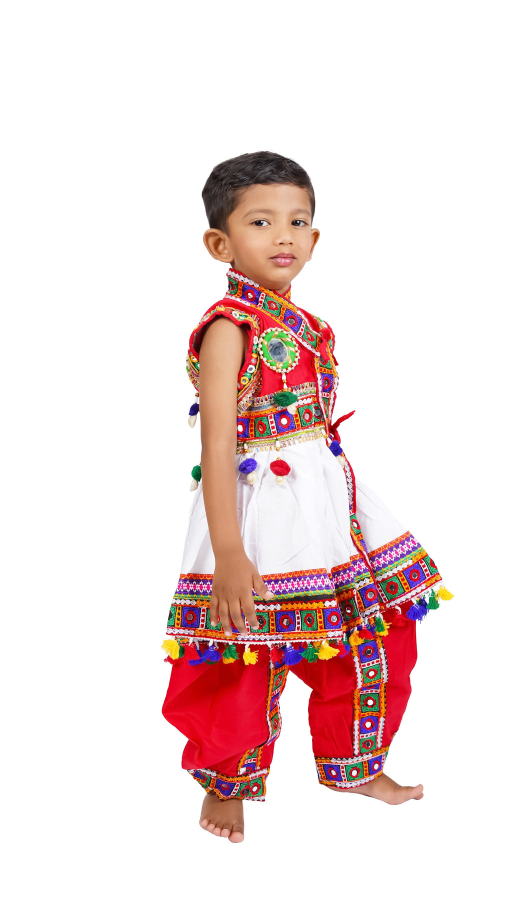 Embroidered Kedia Dhoti Set For Boys & Girls- KD-BGD-White