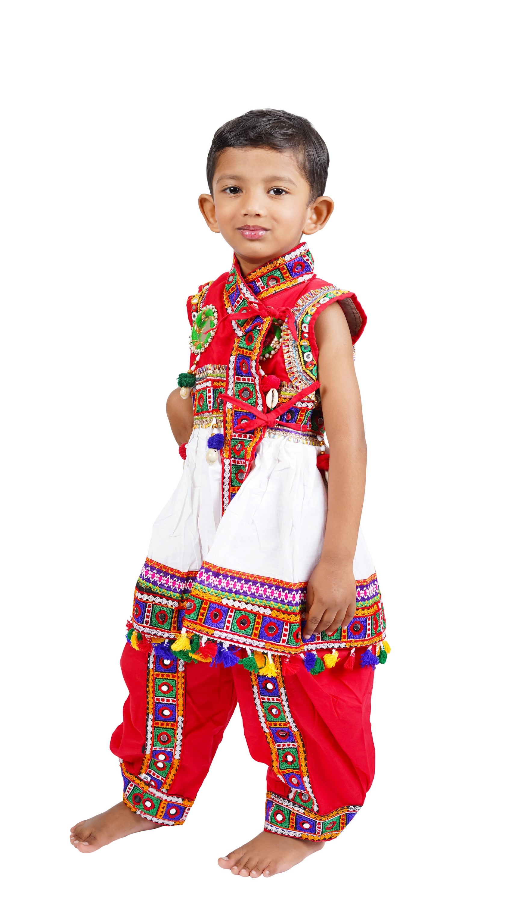 Embroidered Kedia Dhoti Set For Boys & Girls- KD-BGD-White