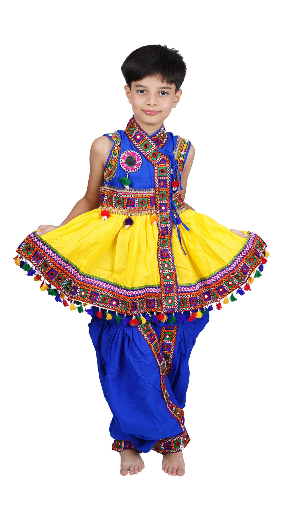 Embroidered Kedia Dhoti Set For Boys & Girls- KD-BGD-Yellow