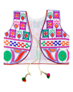 Square Kids Embroidered Ethnic Jacket - White