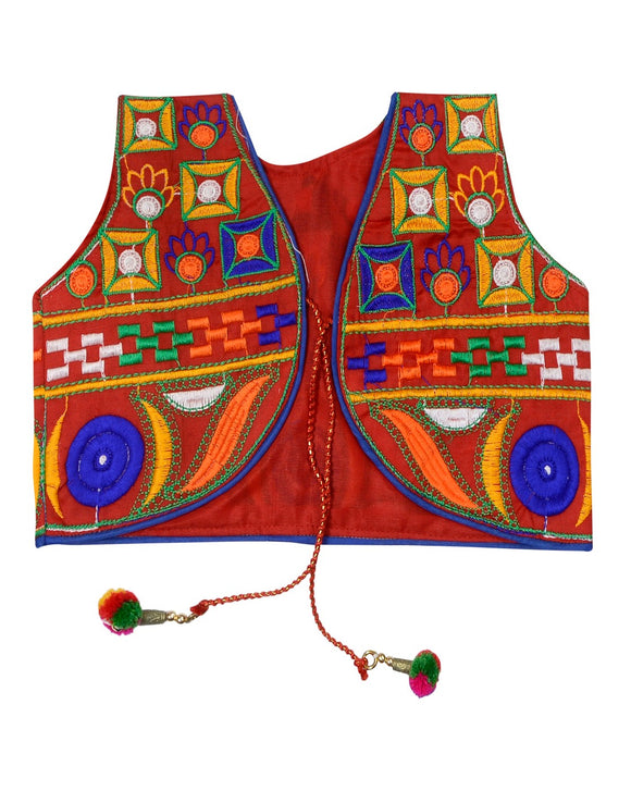 Square Kids Embroidered Ethnic Jacket - Red