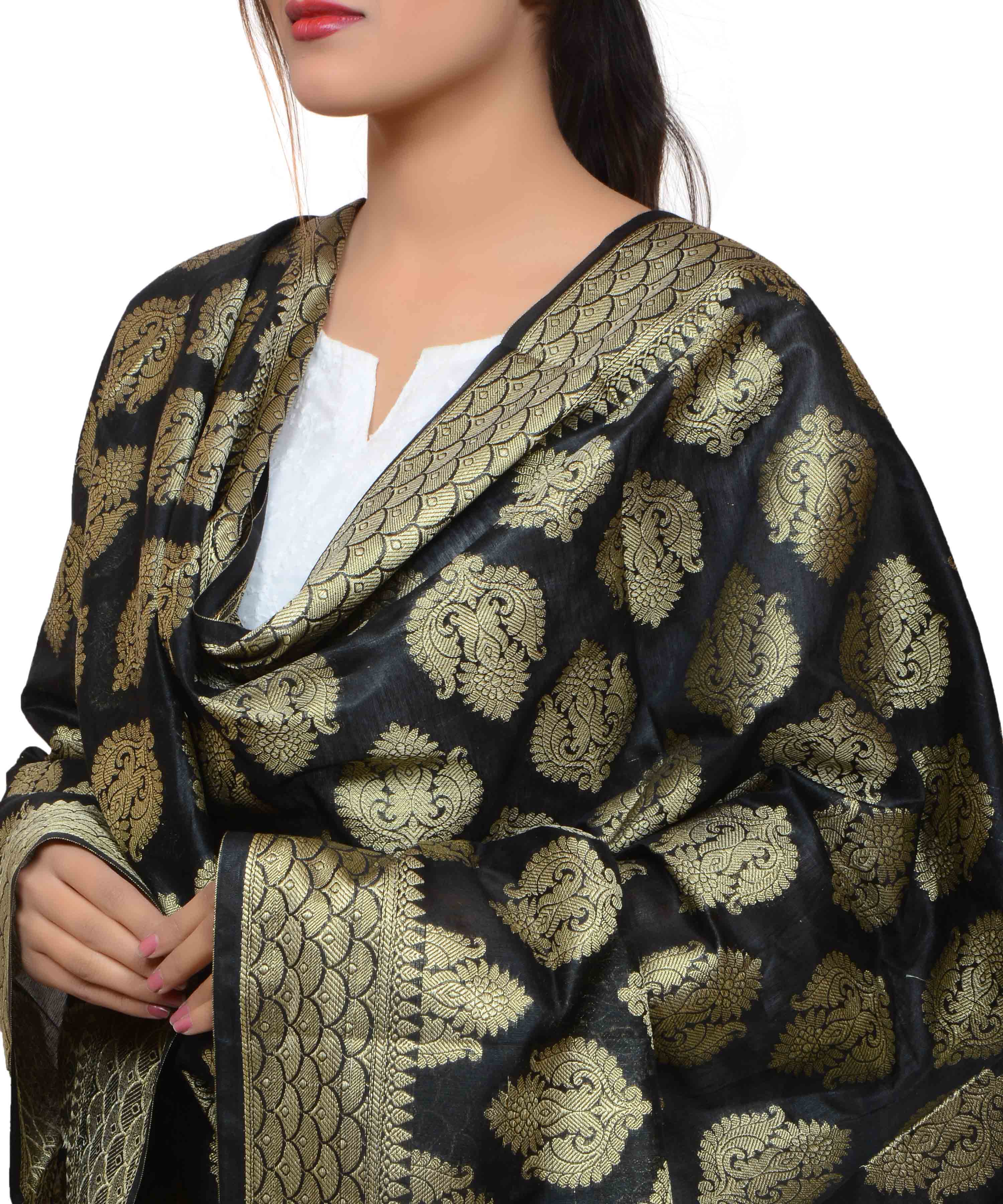 Banarasi Kora Silk Zari Dupatta - Black