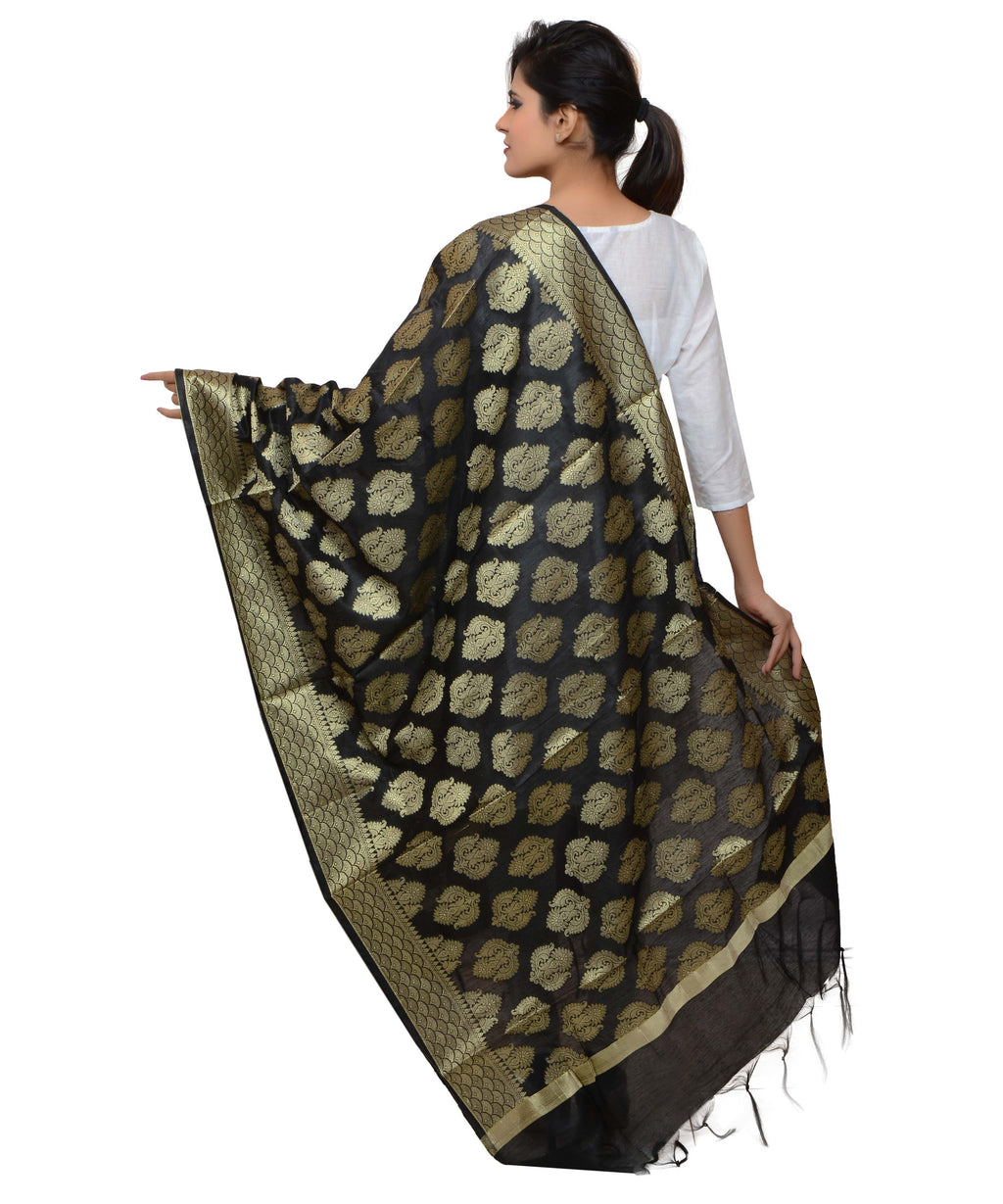 Banarasi Kora Silk Zari Dupatta - Black