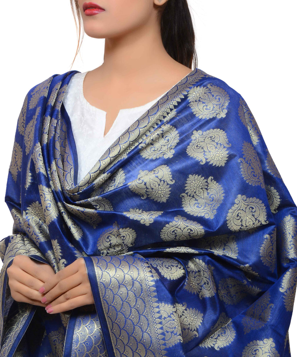 Banarasi Kora Silk Zari Dupatta - Blue