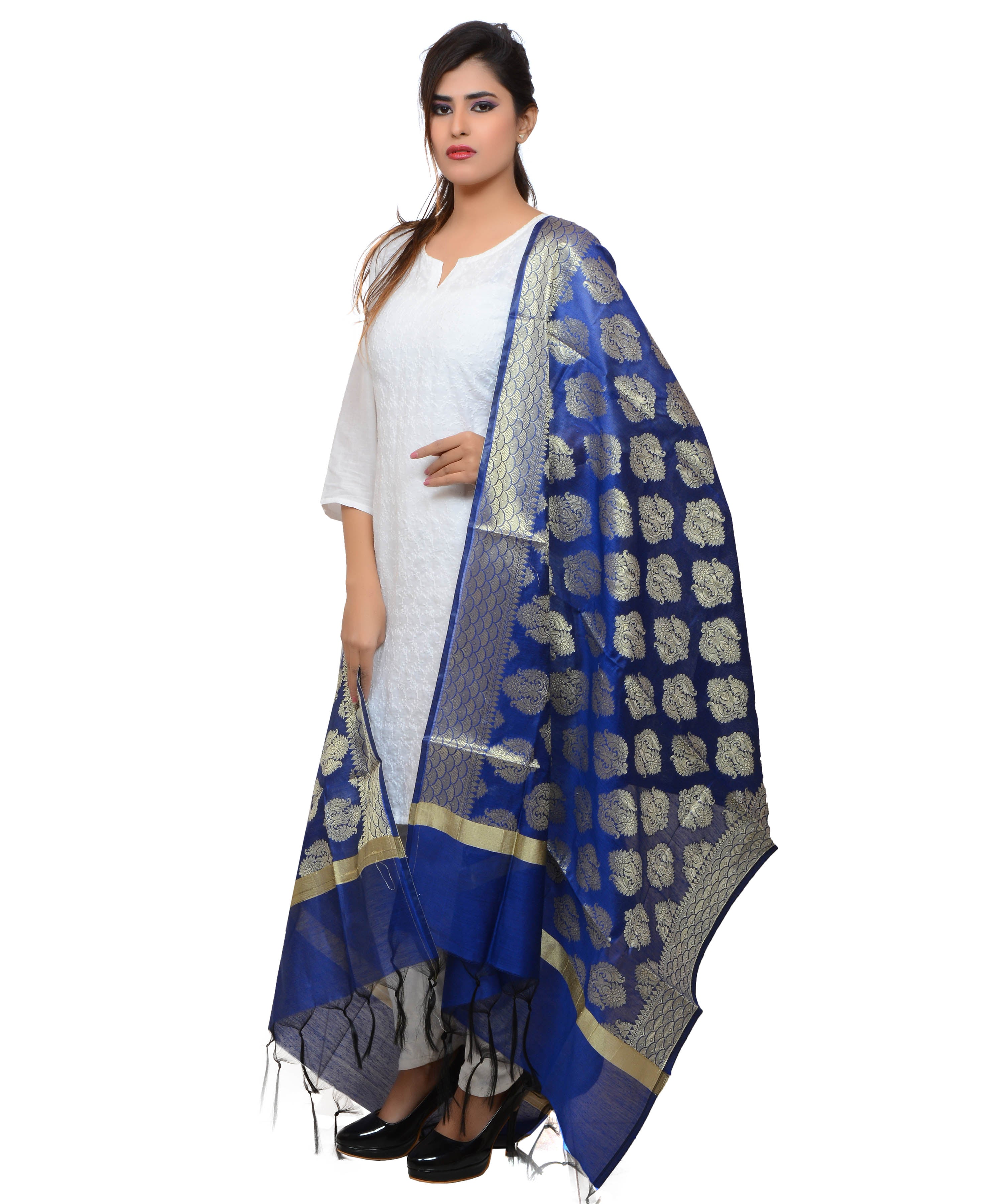 Banarasi Kora Silk Zari Dupatta - Blue