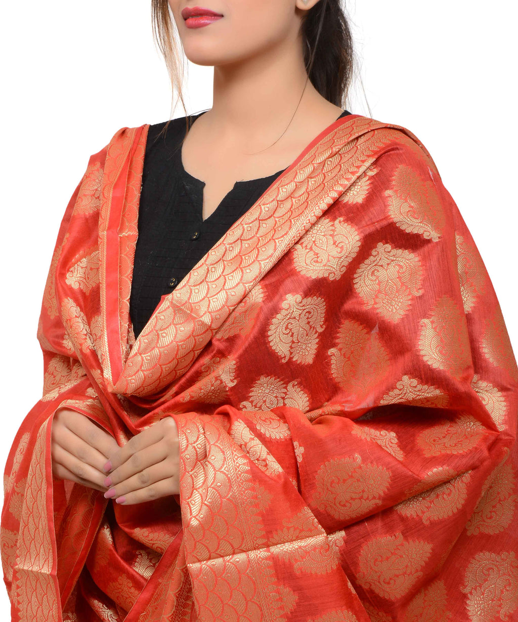 Banarasi Kora Silk Zari Dupatta - Red
