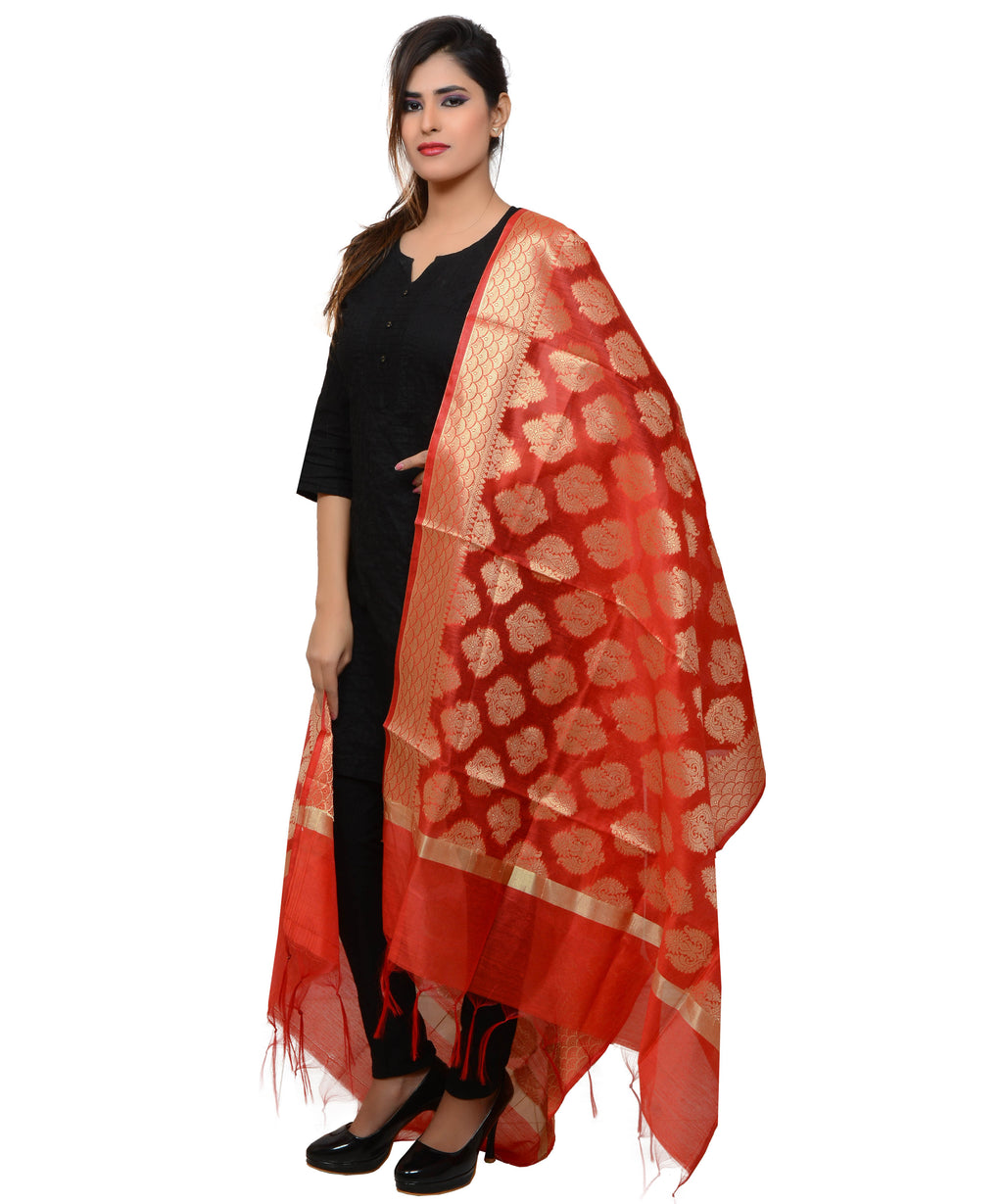 Banarasi Kora Silk Zari Dupatta - Red