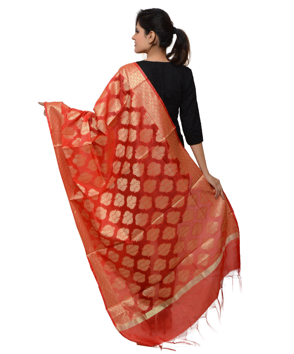 Banarasi Kora Silk Zari Dupatta - Red