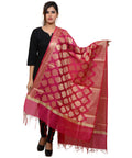 Banarasi Kora Silk Zari Dupatta - Pink