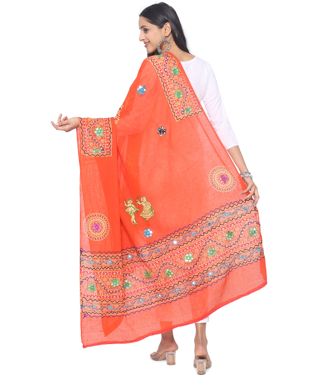 Banjara India Women Pure Cotton Aari Embroidered  & Foil Mirror Dupatta -LEH11