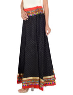Dots Print & Kutchi Embroidered Border Cotton Skirt/Chaniya - DotsSkirt-Black