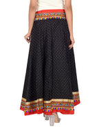 Dots Print & Kutchi Embroidered Border Cotton Skirt/Chaniya - DotsSkirt-Black