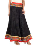 Dots Print & Kutchi Embroidered Border Cotton Skirt/Chaniya - DotsSkirt-Black