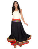 Dots Print & Kutchi Embroidered Border Cotton Skirt/Chaniya - DotsSkirt-Black