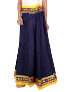 Dots Print & Kutchi Embroidered Border Cotton Skirt/Chaniya - DotsSkirt-NavyBlue