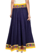 Dots Print & Kutchi Embroidered Border Cotton Skirt/Chaniya - DotsSkirt-NavyBlue
