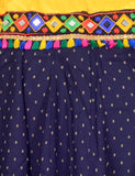 Dots Print & Kutchi Embroidered Border Cotton Skirt/Chaniya - DotsSkirt-NavyBlue