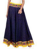 Dots Print & Kutchi Embroidered Border Cotton Skirt/Chaniya - DotsSkirt-NavyBlue