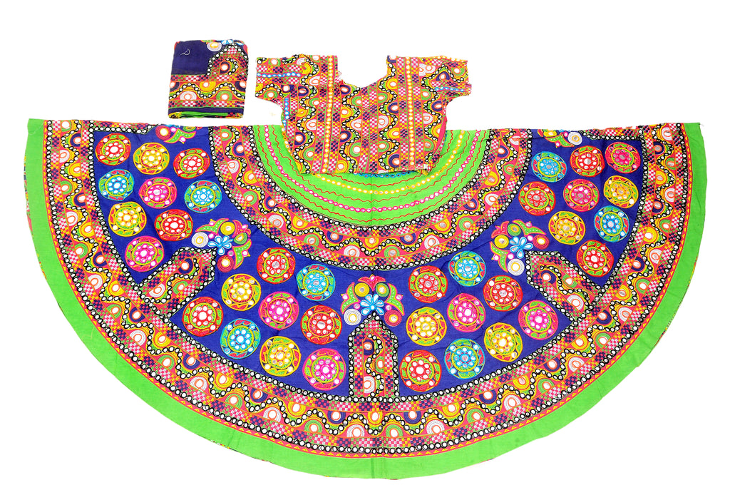 Banjara India Cotton Long Flair Aari Embroidery Kutch Work (Lehenga Choli) Chaniya Choli Set with Dupatta-GOL03