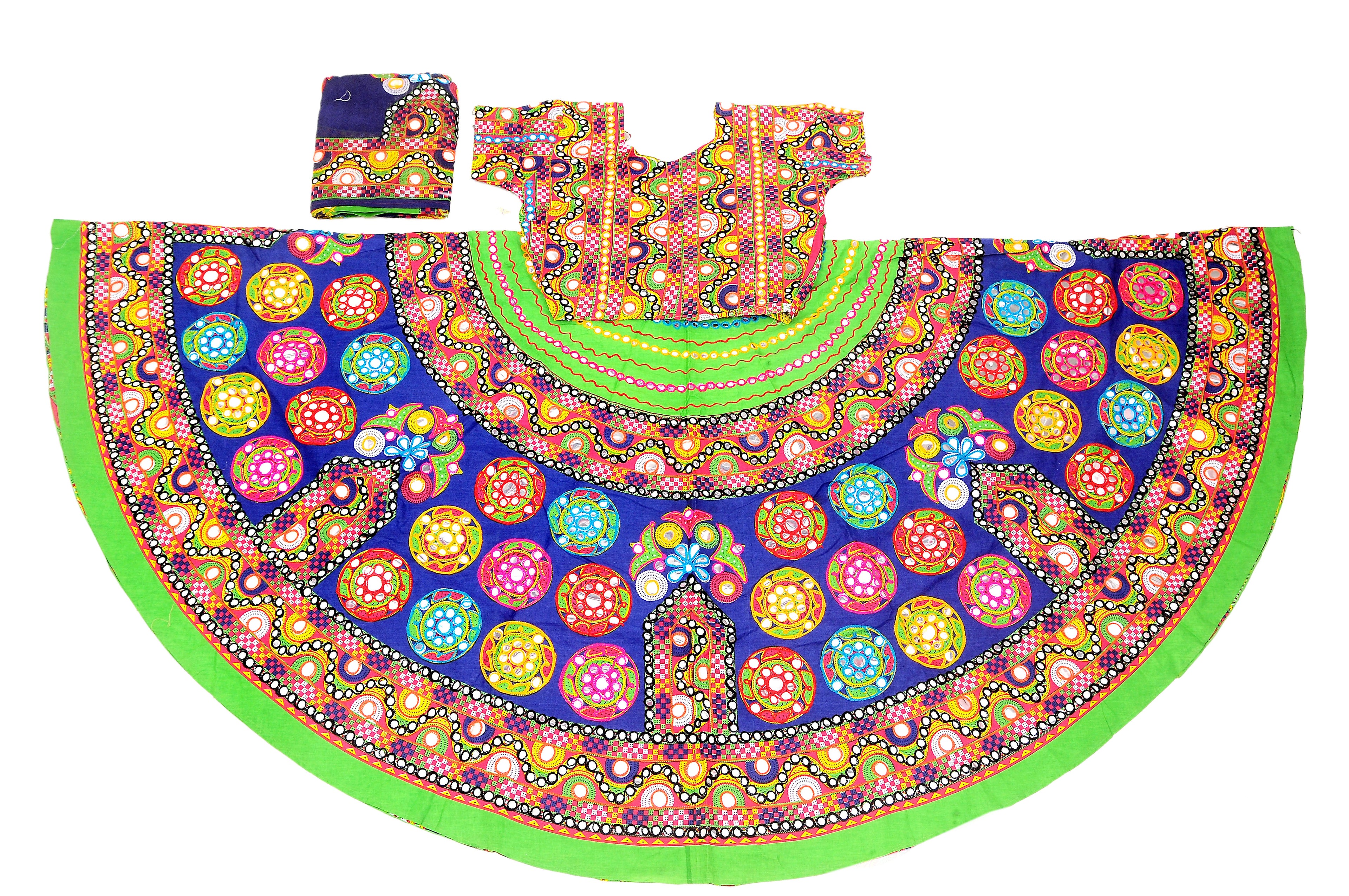 Banjara India Cotton Long Flair Aari Embroidery Kutch Work (Lehenga Choli) Chaniya Choli Set with Dupatta-GOL03