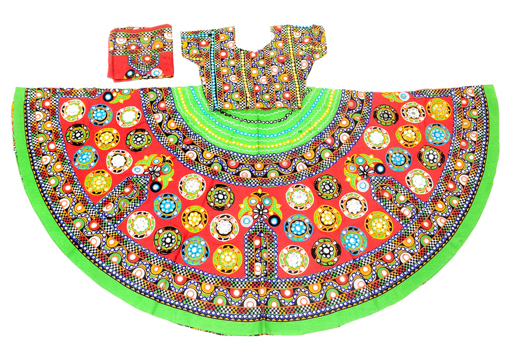 Banjara India Cotton Long Flair Aari Embroidery Kutch Work (Lehenga Choli) Chaniya Choli Set with Dupatta-GOL04