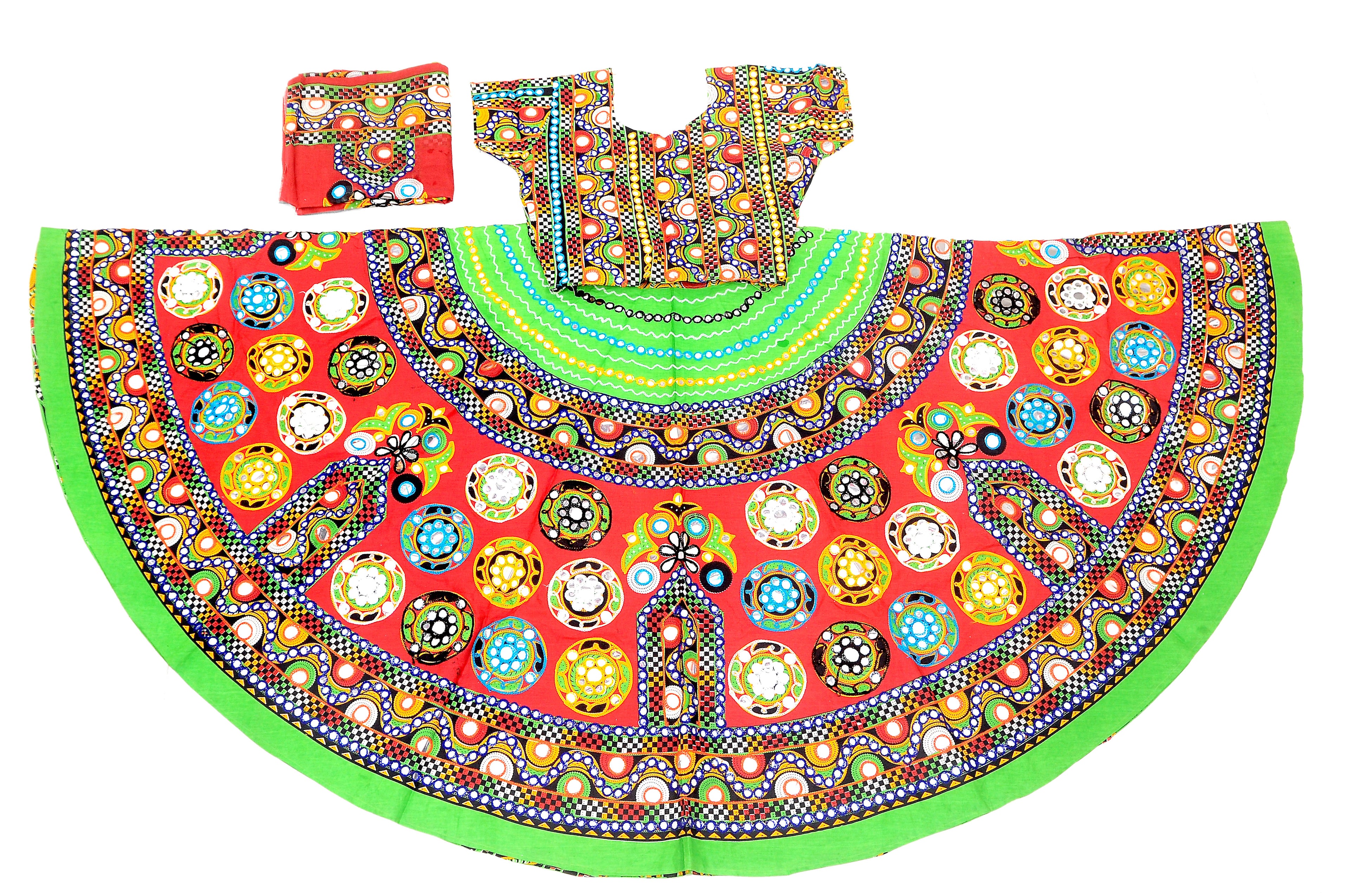 Banjara India Cotton Long Flair Aari Embroidery Kutch Work (Lehenga Choli) Chaniya Choli Set with Dupatta-GOL04