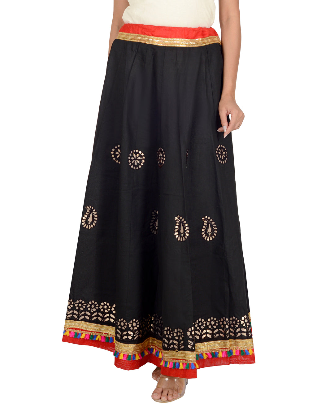 Gotta Work Long Flair Cotton Skirt/Chaniya - GotaSkirt-Black