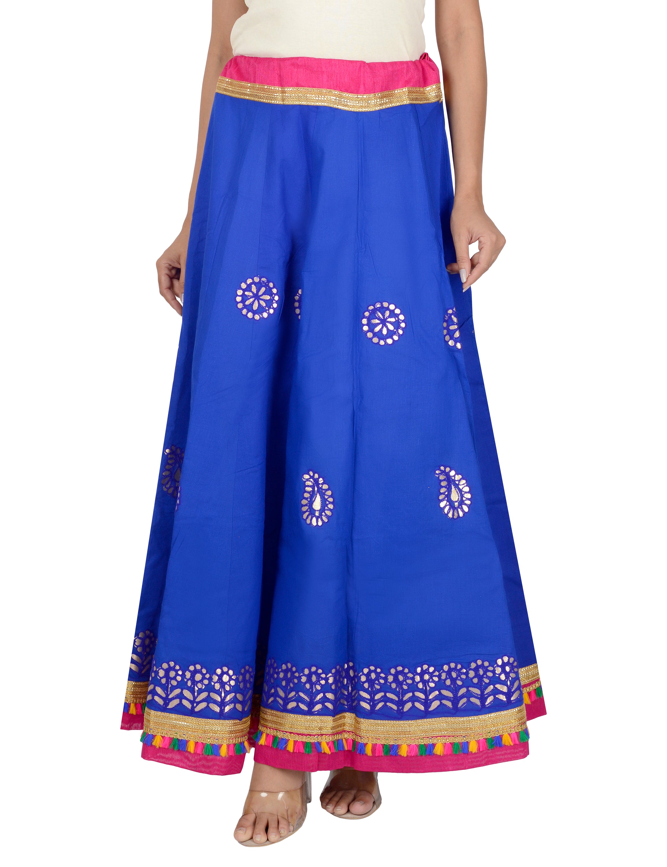 Gotta Work Long Flair Cotton Skirt/Chaniya - GotaSkirt-Blue