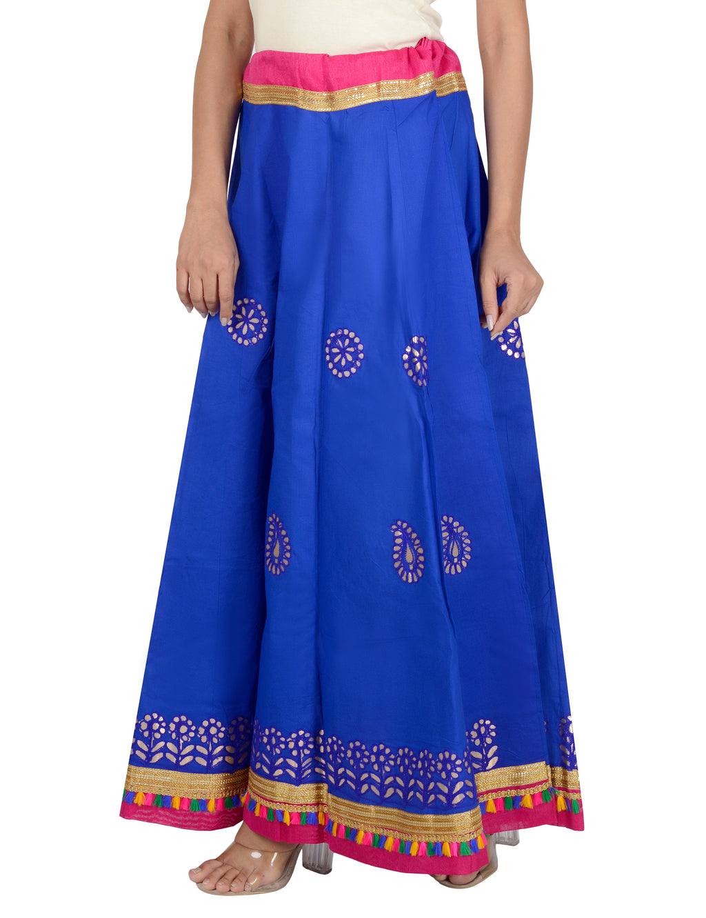 Gotta Work Long Flair Cotton Skirt/Chaniya - GotaSkirt-Blue
