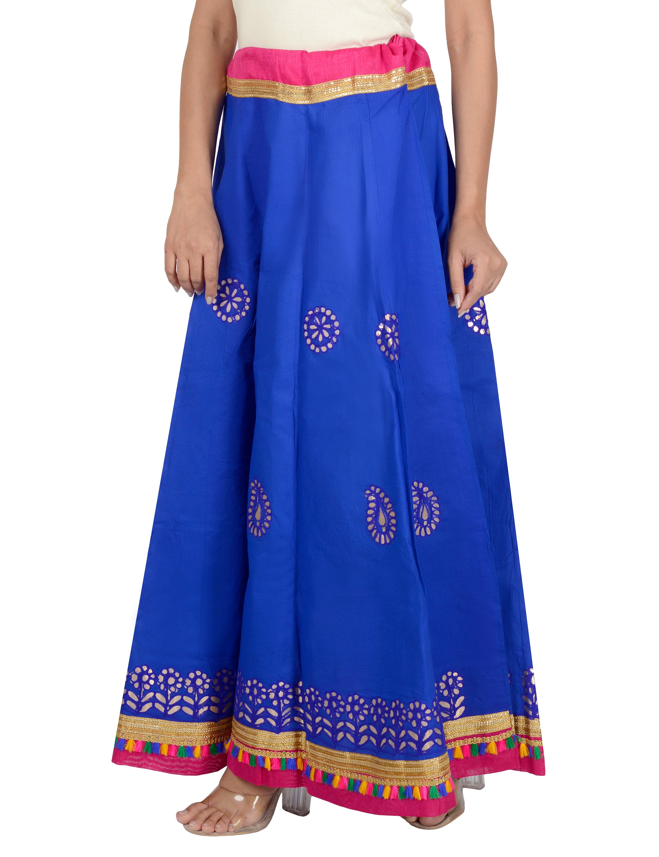 Gotta Work Long Flair Cotton Skirt/Chaniya - GotaSkirt-Blue