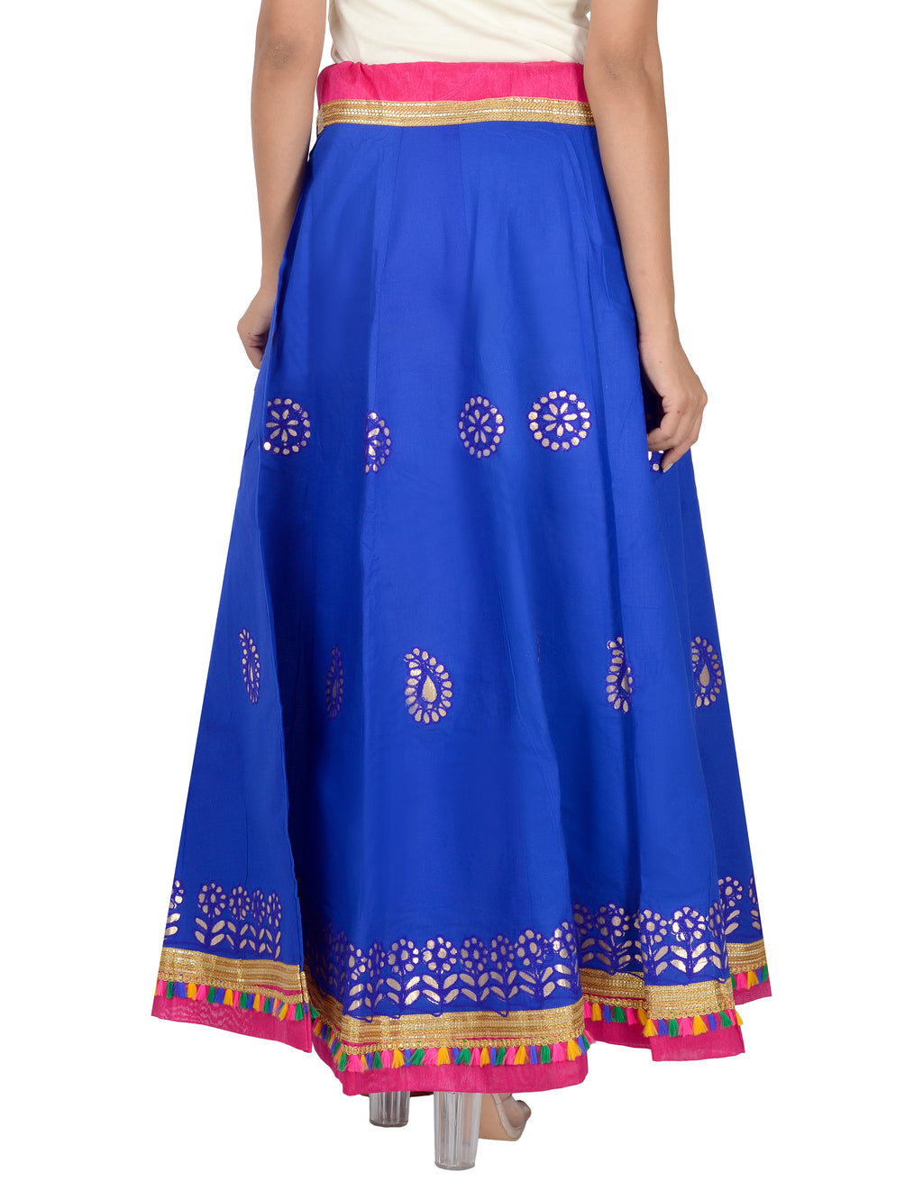 Gotta Work Long Flair Cotton Skirt/Chaniya - GotaSkirt-Blue