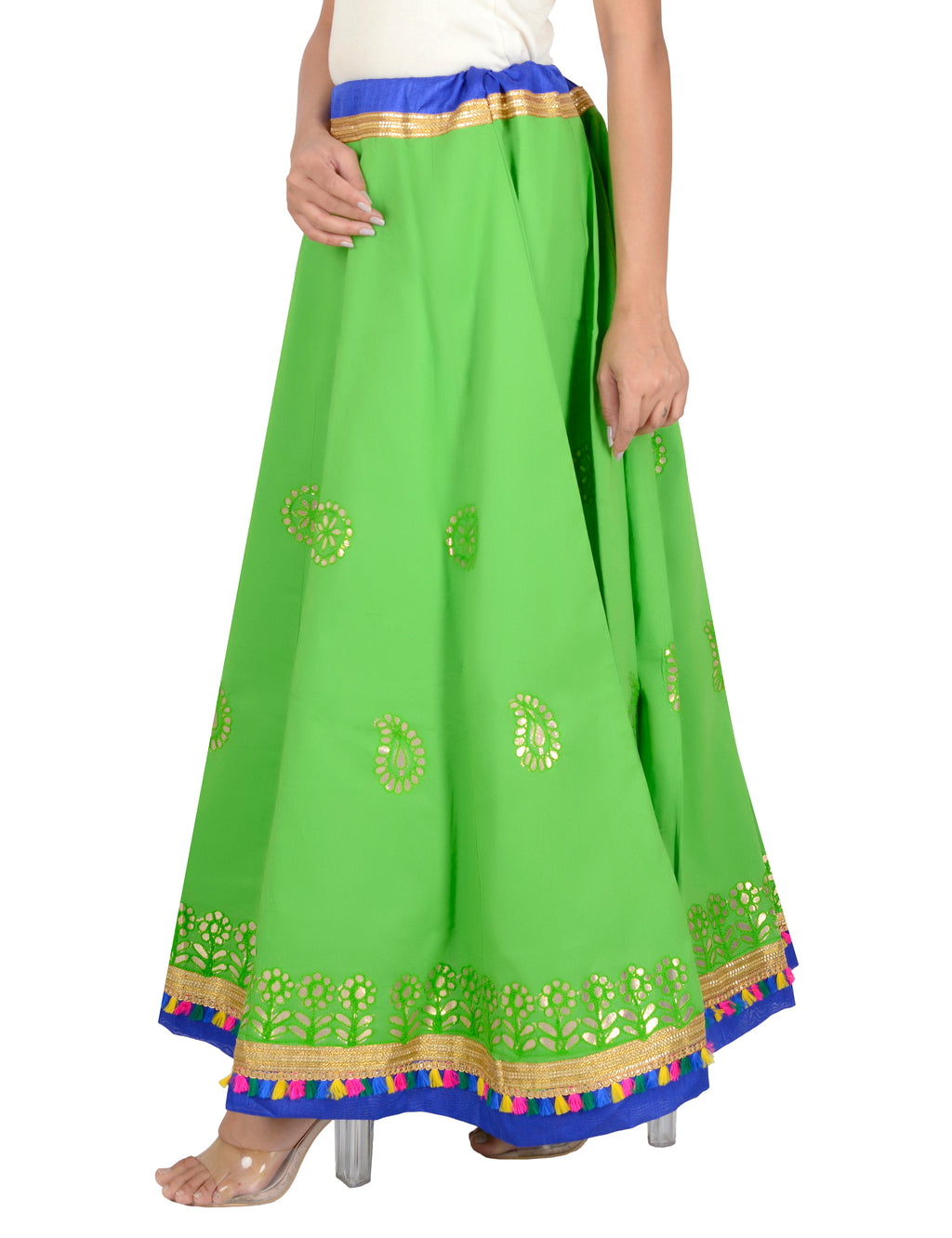 Gotta Work Long Flair Cotton Skirt/Chaniya - GotaSkirt-Green