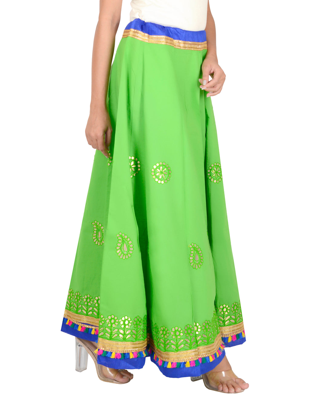 Gotta Work Long Flair Cotton Skirt/Chaniya - GotaSkirt-Green