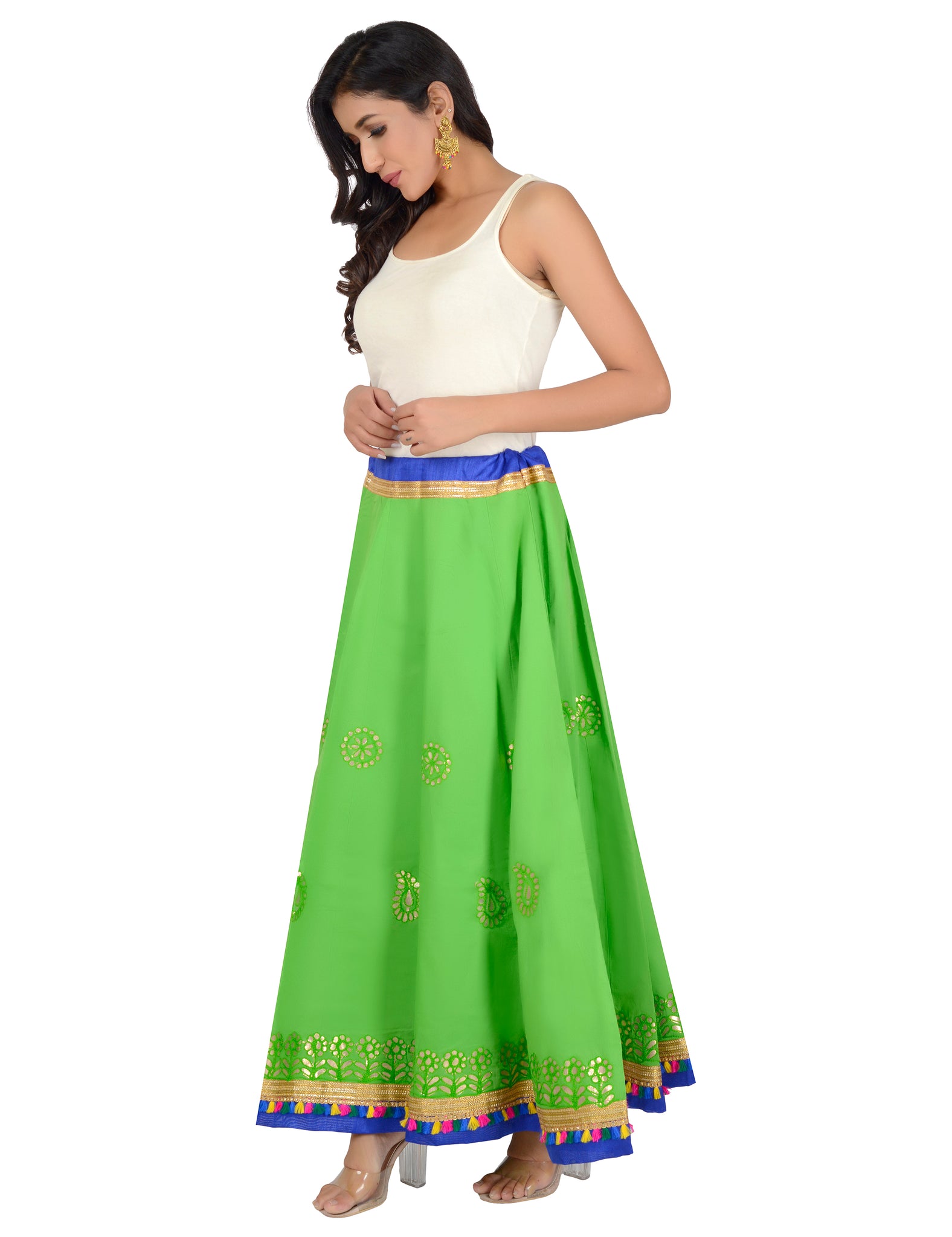 Ethnicity Handcrafted Mint Green Lehenga Skirt with Metallic Details -  In-Sattva