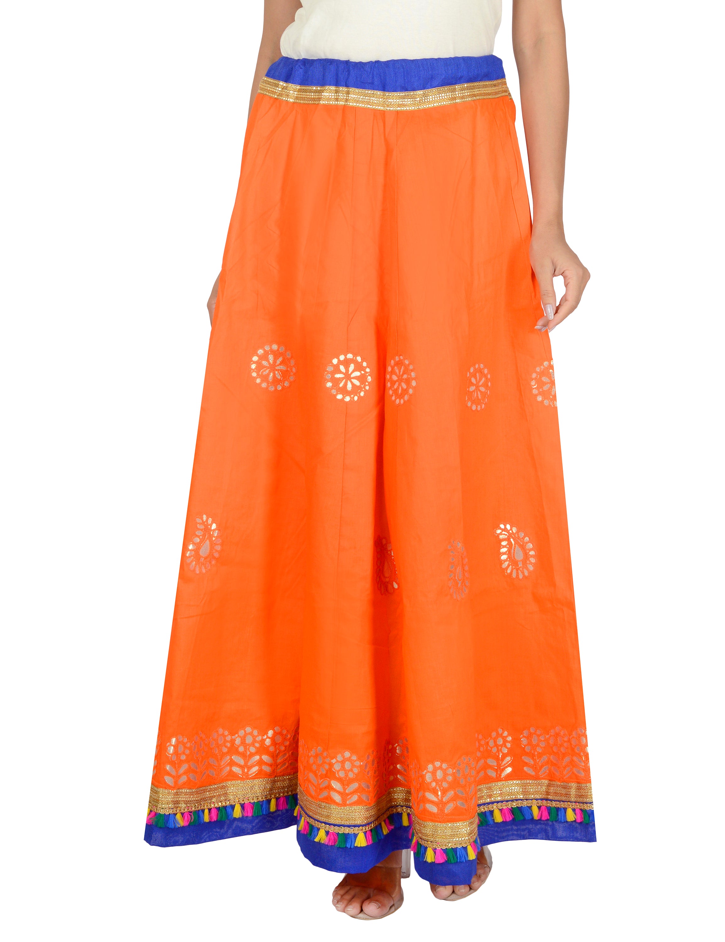 Gotta Work Long Flair Cotton Skirt/Chaniya - GotaSkirt-Orange