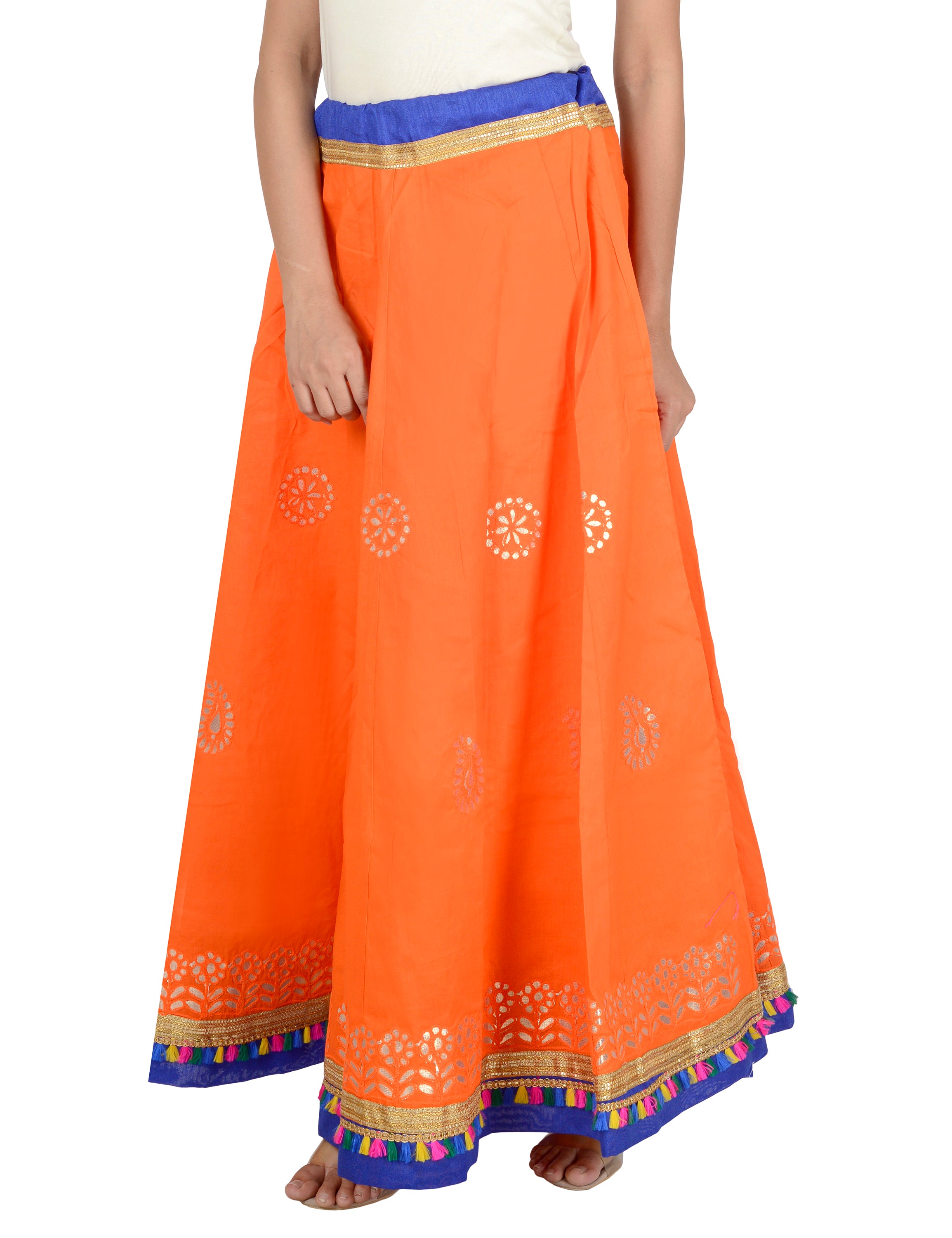 Gotta Work Long Flair Cotton Skirt/Chaniya - GotaSkirt-Orange