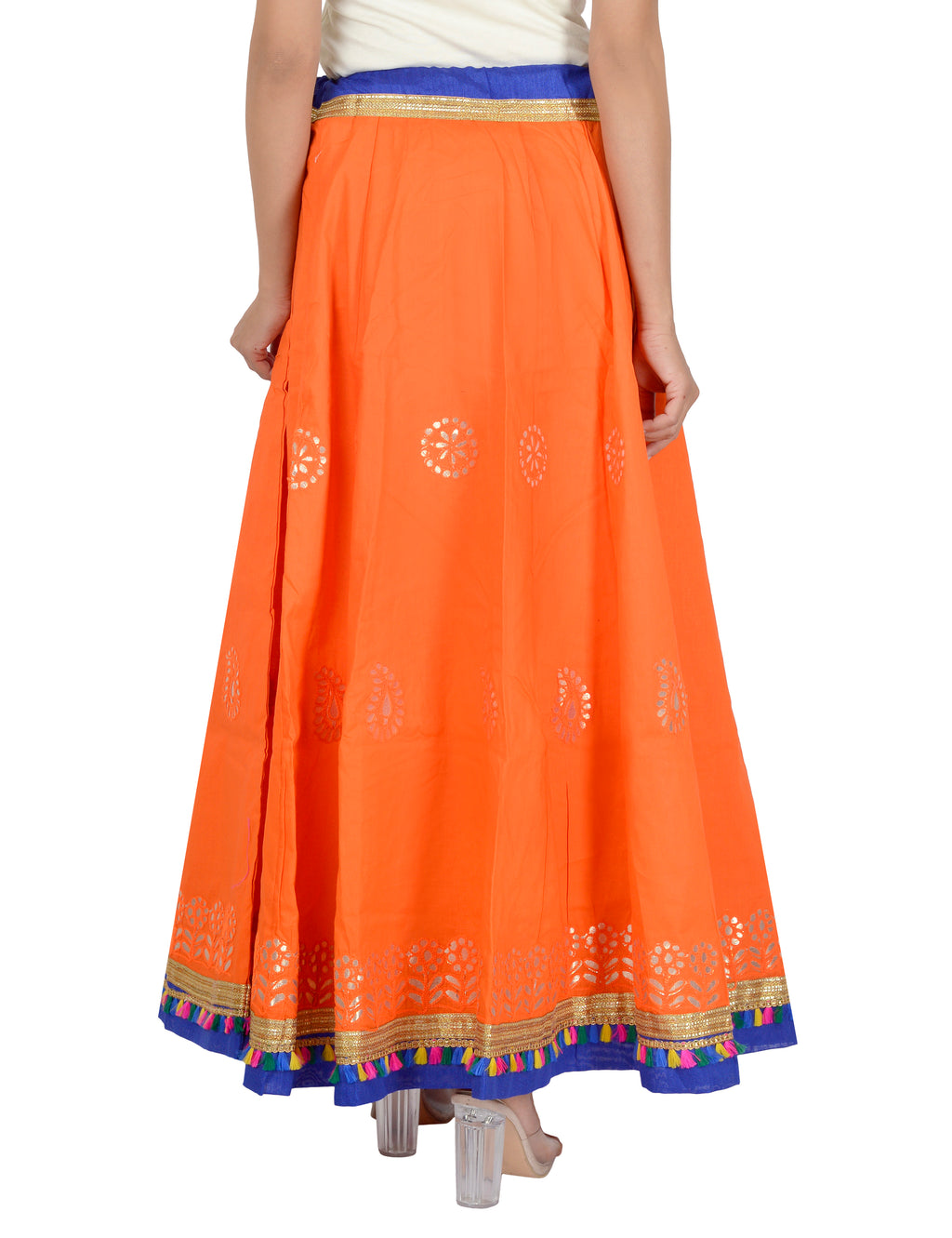 Gotta Work Long Flair Cotton Skirt/Chaniya - GotaSkirt-Orange