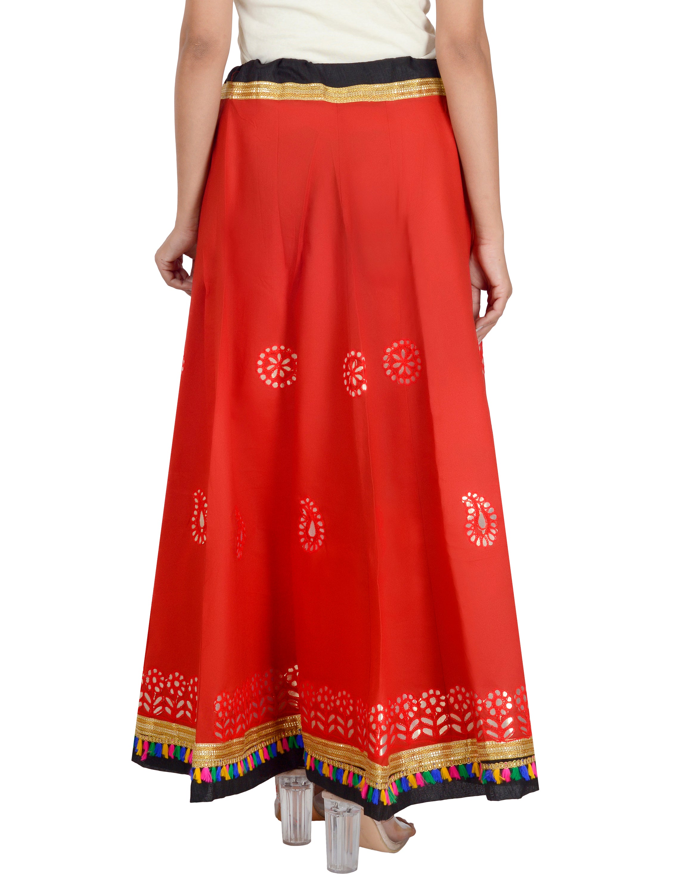 Gotta Work Long Flair Cotton Skirt/Chaniya - GotaSkirt-Red