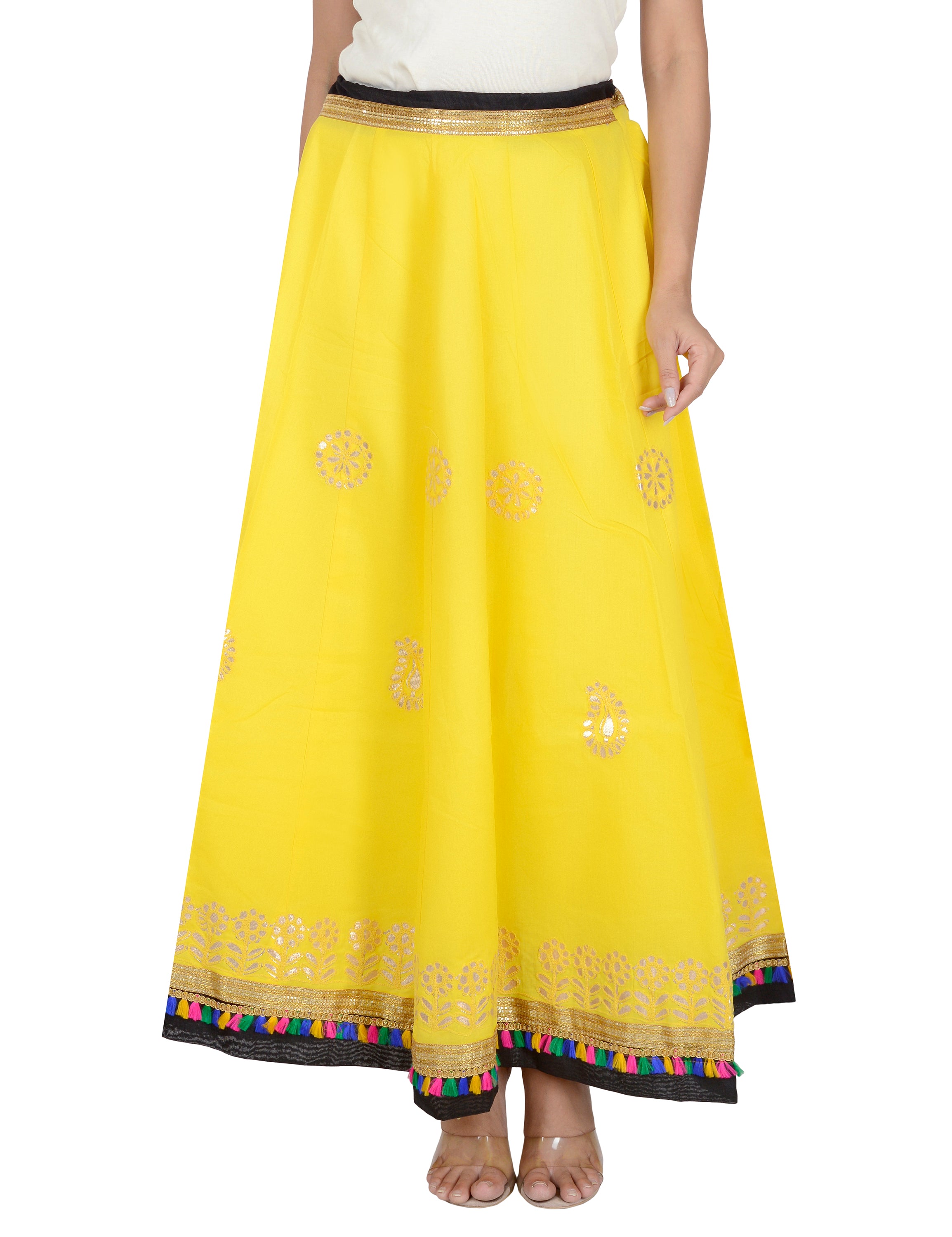 Gotta Work Long Flair Cotton Skirt/Chaniya - GotaSkirt-Yellow
