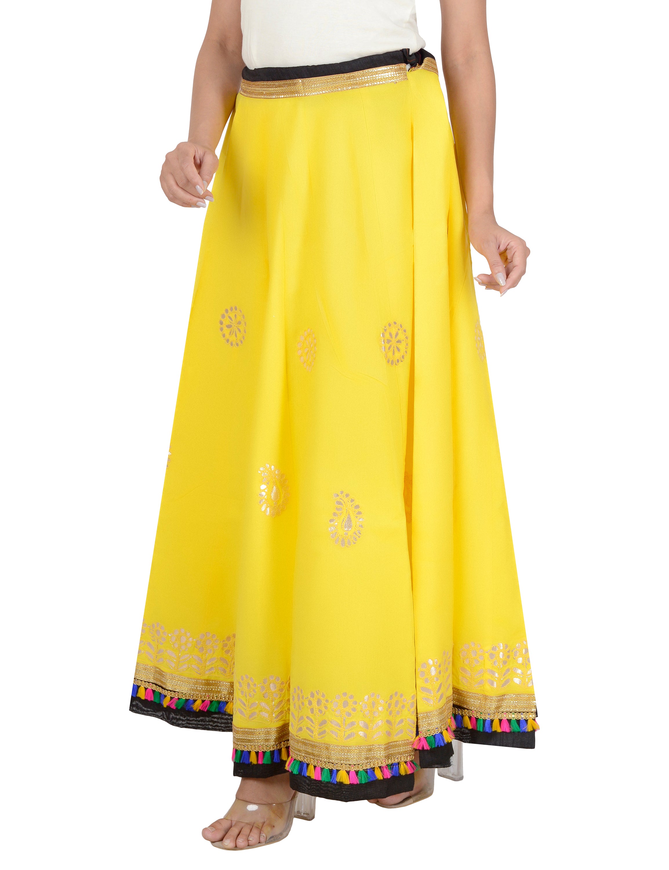 Gotta Work Long Flair Cotton Skirt/Chaniya - GotaSkirt-Yellow