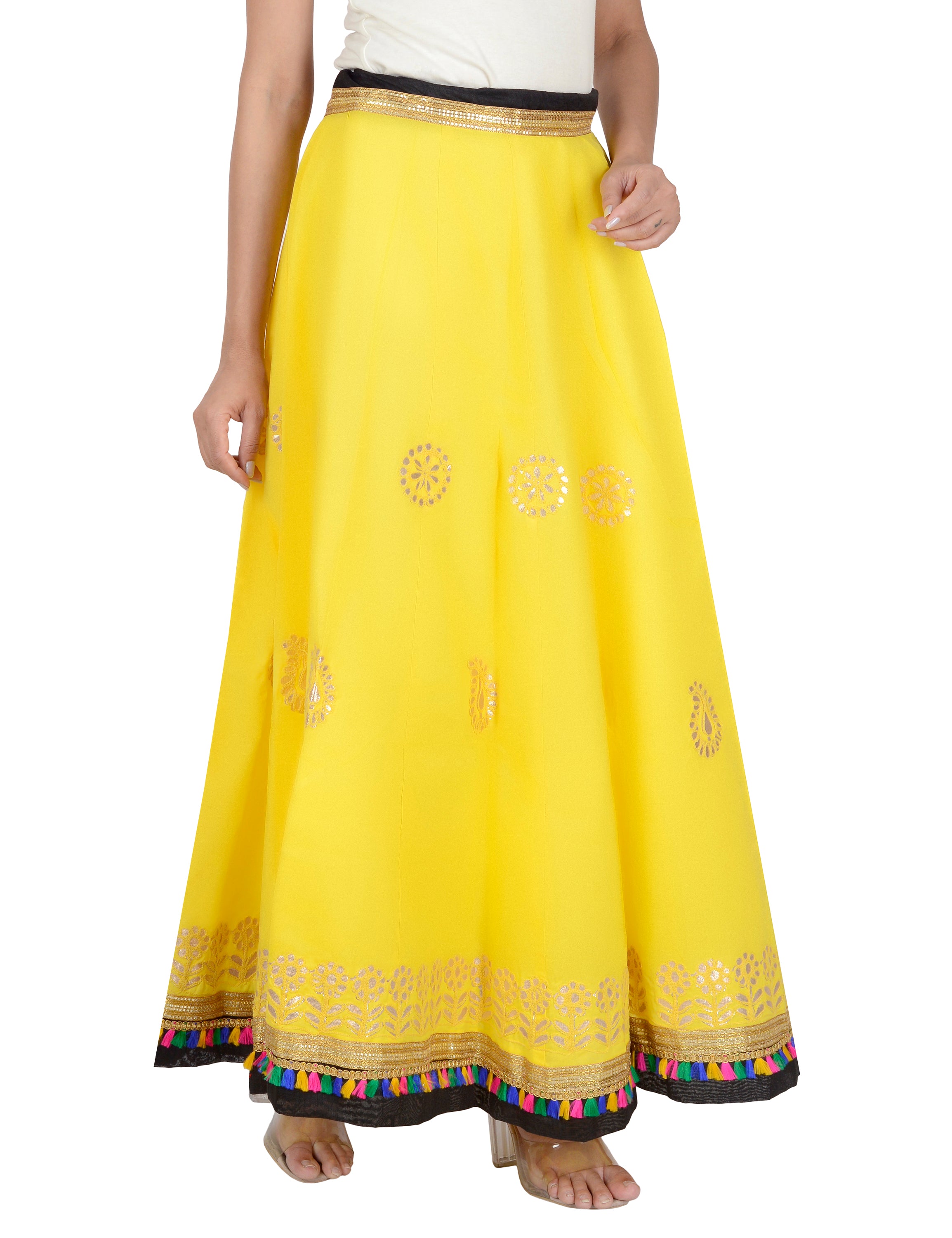 Gotta Work Long Flair Cotton Skirt/Chaniya - GotaSkirt-Yellow