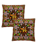 Kutch Work Cotton Handicraft Embroidered Cushion Covers 16x16 inches - Pack of 2-Black