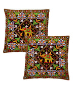 Kutch Work Cotton Handicraft Embroidered Cushion Covers 16x16 inches - Pack of 2-Black